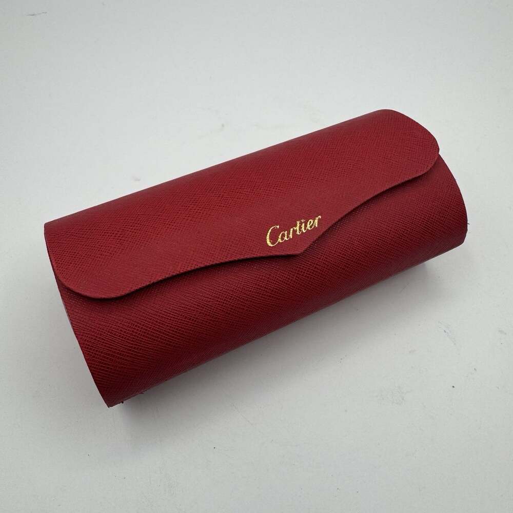 Cartier Red Eyeglasses Sunglasses Case Gold Logo Black Lining Empty Used